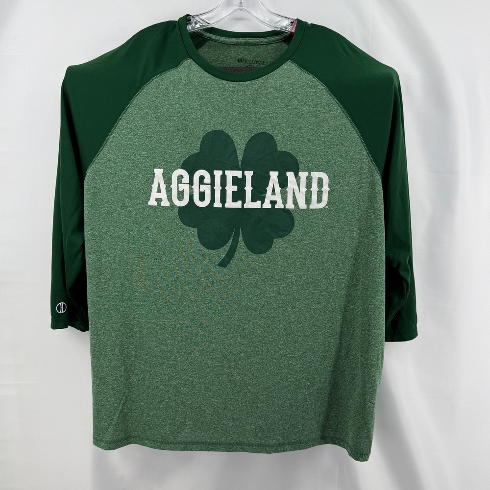 Holloway Aggieland Shirt Mens 3XL Green Polyester Raglan 3/4 Sleeve Clover Tee